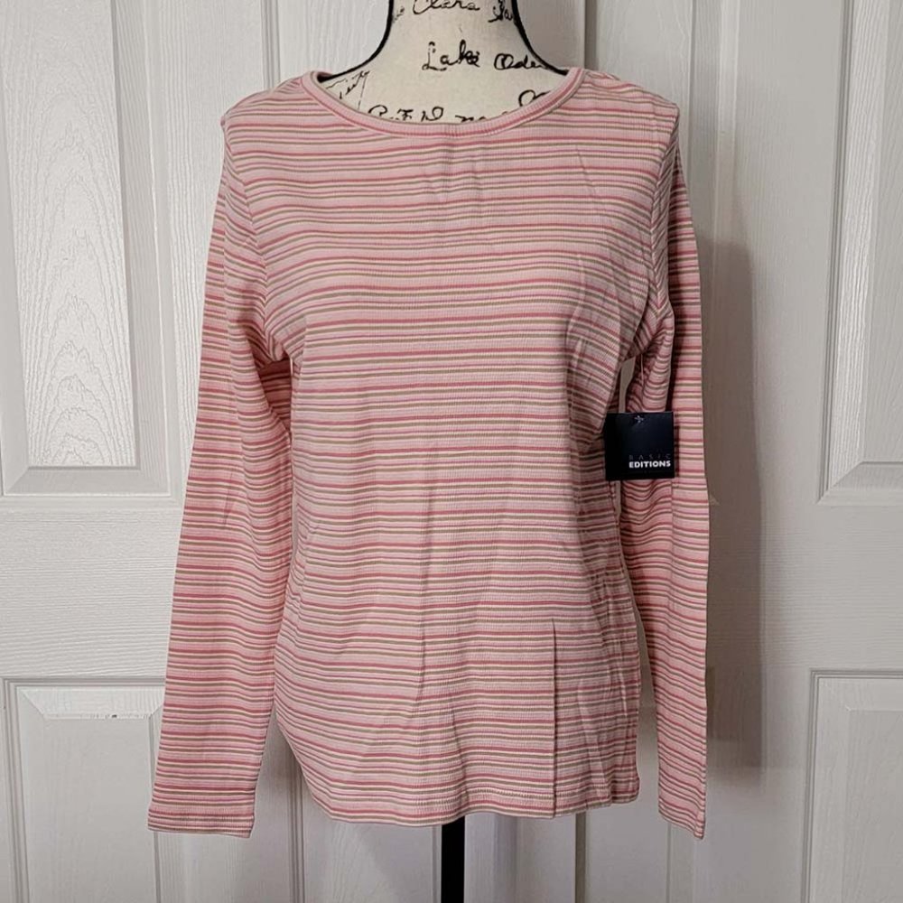 Women's Basic Editions Stripped Long Sleeve Knit Thermal Top *NWT*